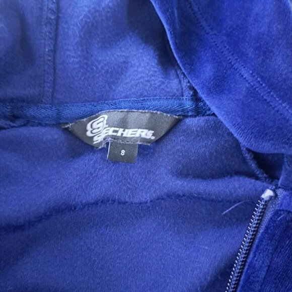 Skechers girl Navy soft Velour Hoodie with Colorful Stripe Size 8 - Picture 3 of 4